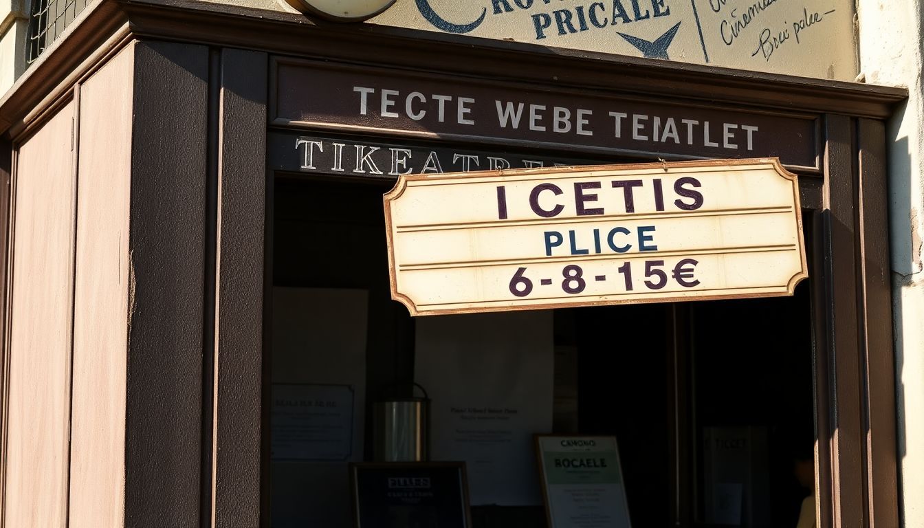 Een oude filmtheaterkaartjeskiosk met een nostalgische uitstraling.