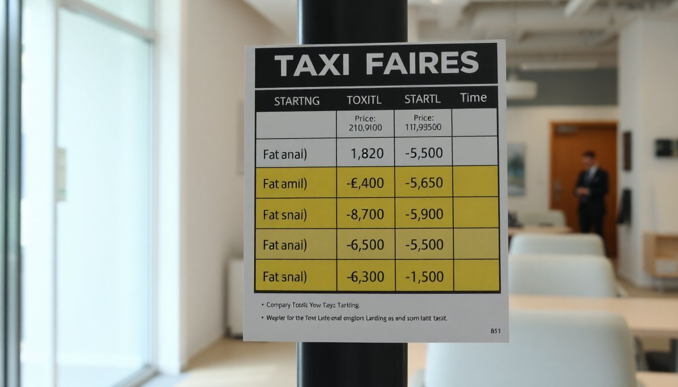Een gedetailleerde grafiek van taxitarieven in een kantooromgeving.