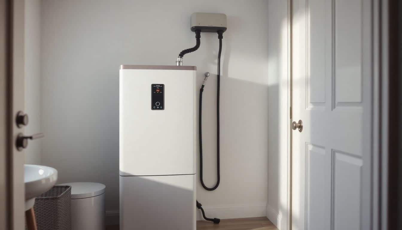 Een waterontharder unit in een huiselijke wasruimte.