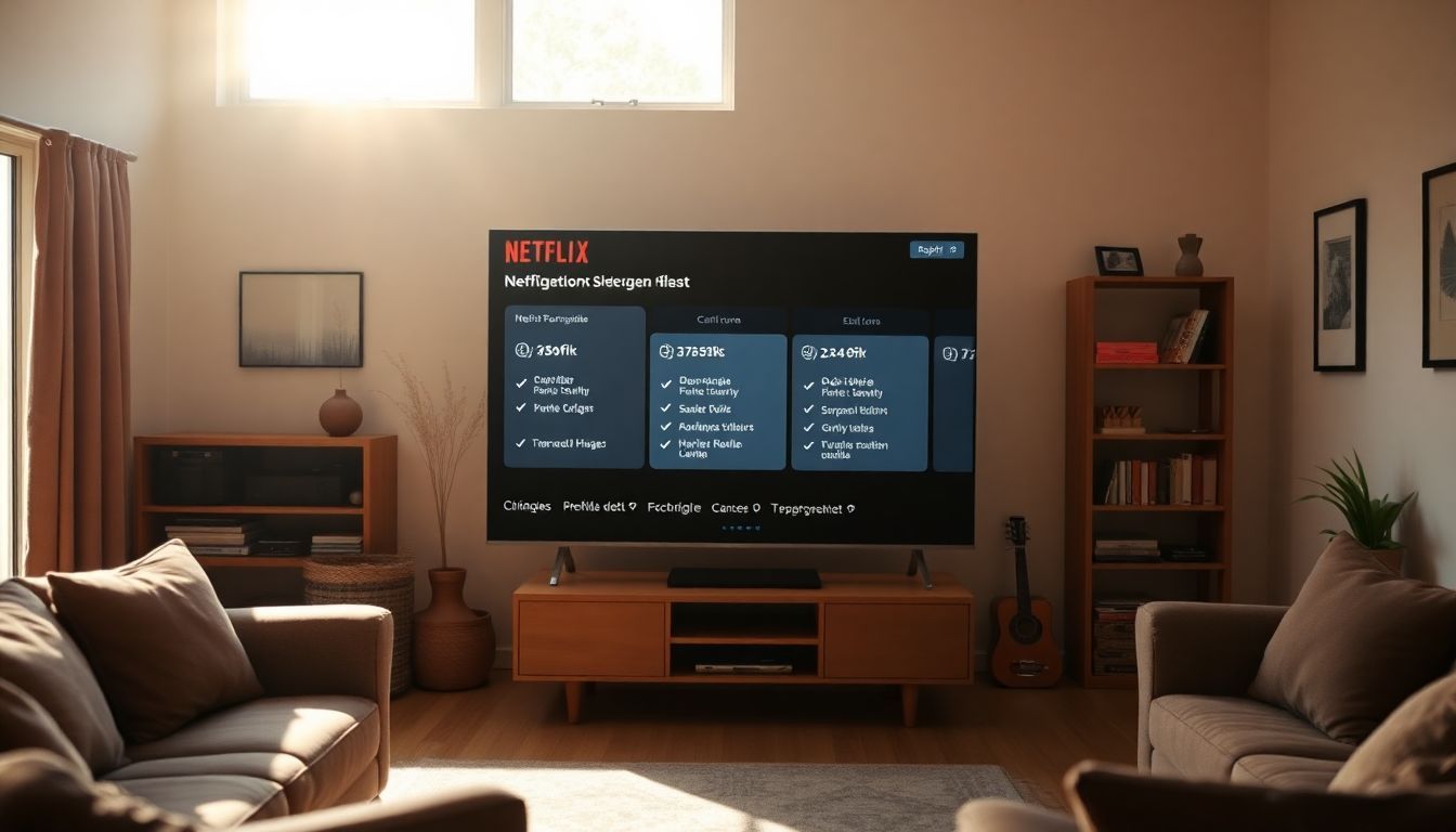 Een gezellige woonkamer met een Netflix-abonnement op de televisie.