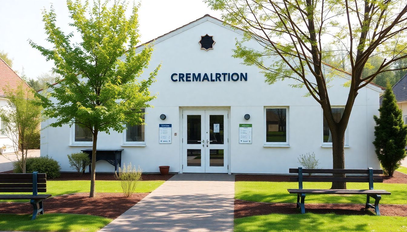 Een eenvoudig crematorium met prijslijsten voor crematiediensten.