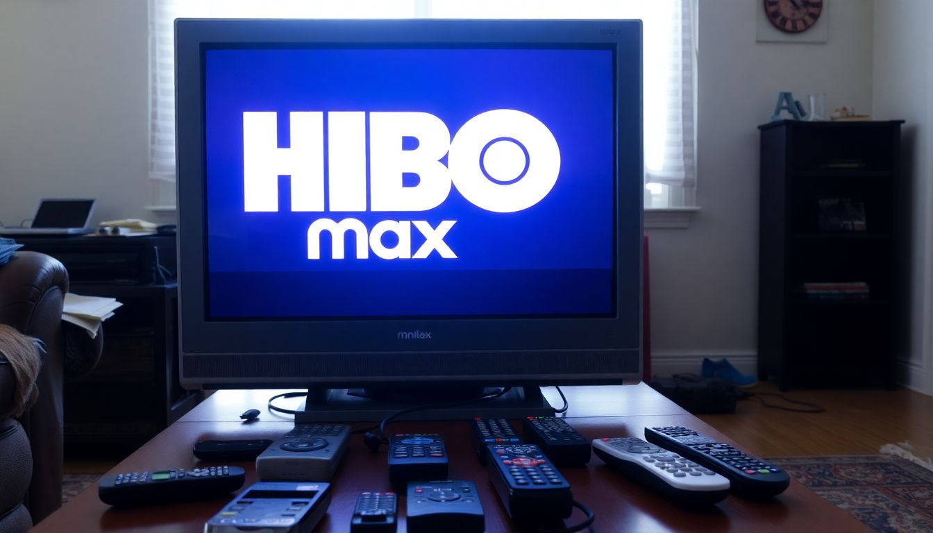 Een oude televisie toont het HBO Max-logo met slechte ontvangst.